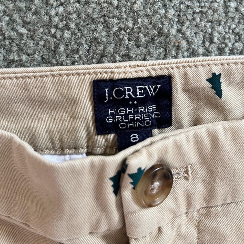 J. Crew Tree Printed High-Rise Girlfriend Chino Pants size 8 Holiday Christmas - Picture 5 of 7